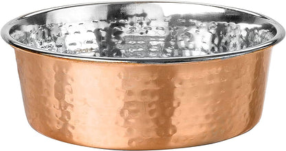 Hammered Stainless Steel Pet Bowl with Copper Coating - Deluxe Luxury Style Dog and Cat Dish (Medium, 32 Oz.)